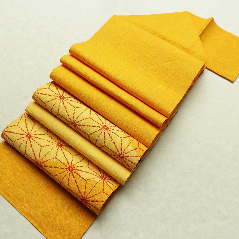 名古屋帯 太鼓柄 良品 正絹 麻の葉柄 松葉仕立て 帯 黄・黄土色_画像20