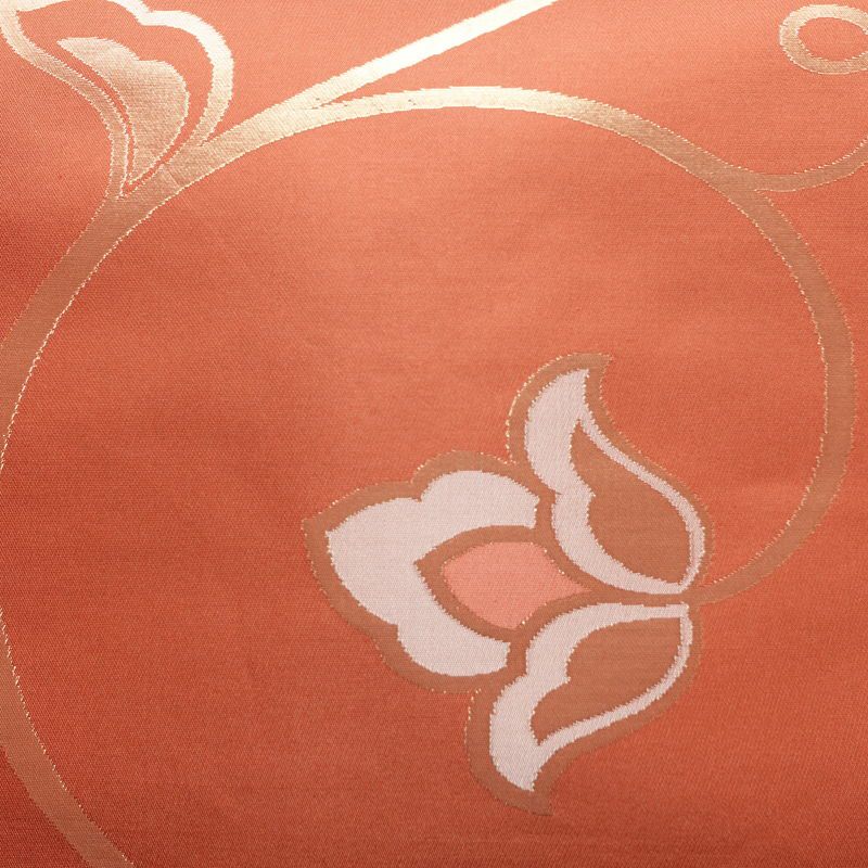 名古屋帯 六通柄 美品 正絹 木の葉・植物柄 名古屋仕立て 箔 帯 サーモンピンク ピンク_画像2