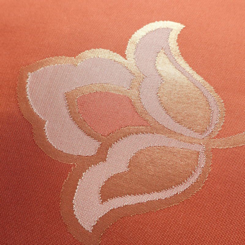 名古屋帯 六通柄 美品 正絹 木の葉・植物柄 名古屋仕立て 箔 帯 サーモンピンク ピンク_画像3