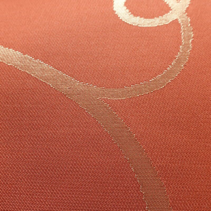 名古屋帯 六通柄 美品 正絹 木の葉・植物柄 名古屋仕立て 箔 帯 サーモンピンク ピンク_画像4