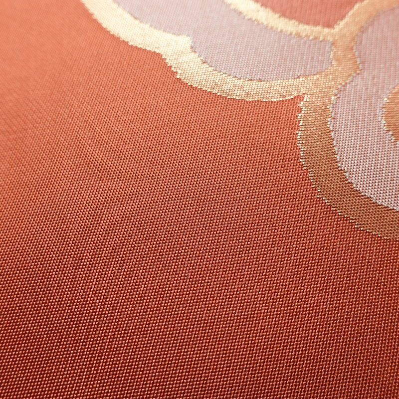 名古屋帯 六通柄 美品 正絹 木の葉・植物柄 名古屋仕立て 箔 帯 サーモンピンク ピンク_画像6