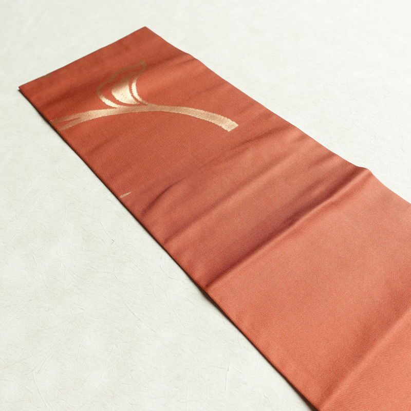 名古屋帯 六通柄 美品 正絹 木の葉・植物柄 名古屋仕立て 箔 帯 サーモンピンク ピンク_画像16