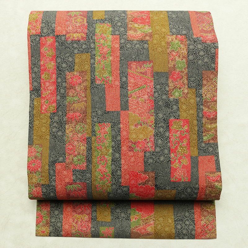 名古屋帯 全通柄 美品 正絹 古典柄 名古屋仕立て 帯 多色使い_画像1