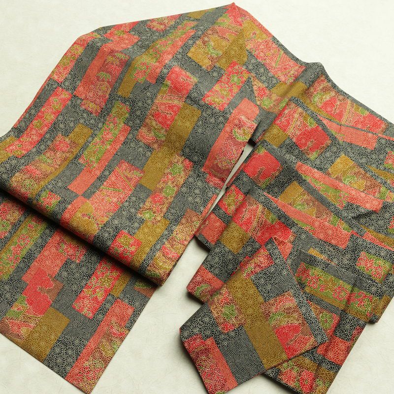 名古屋帯 全通柄 美品 正絹 古典柄 名古屋仕立て 帯 多色使い_画像16