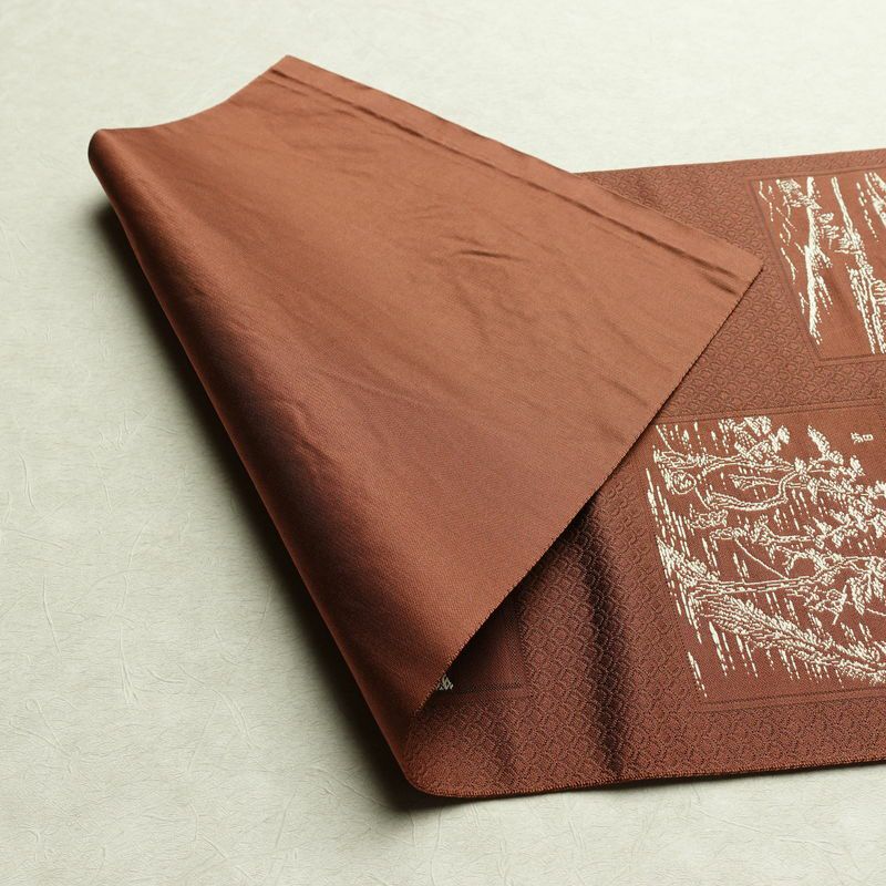 名古屋帯 六通柄 正絹 風景柄 松葉仕立て 帯 茶_画像9