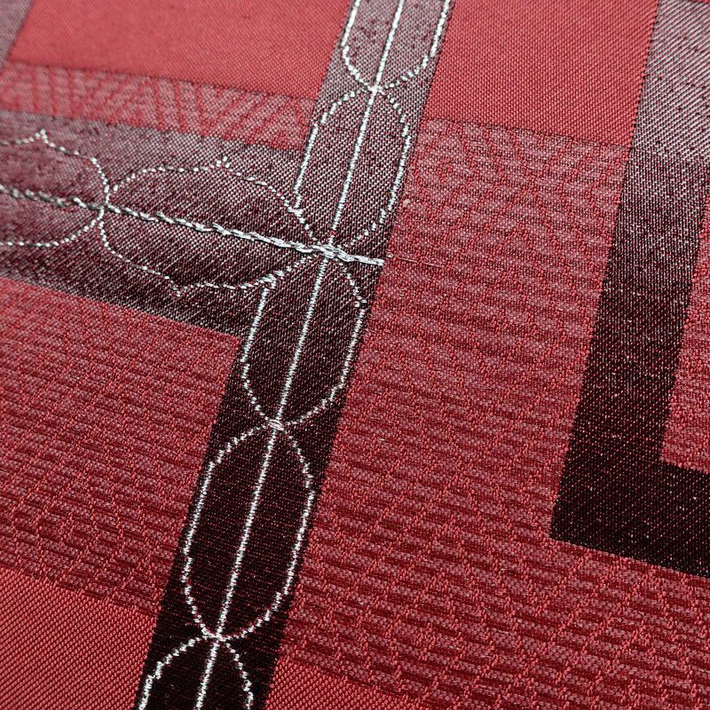 名古屋帯 六通柄 良品 正絹 幾何学柄・抽象柄 名古屋仕立て 一部しつけ糸付き 銀糸 帯 ピンク_画像3