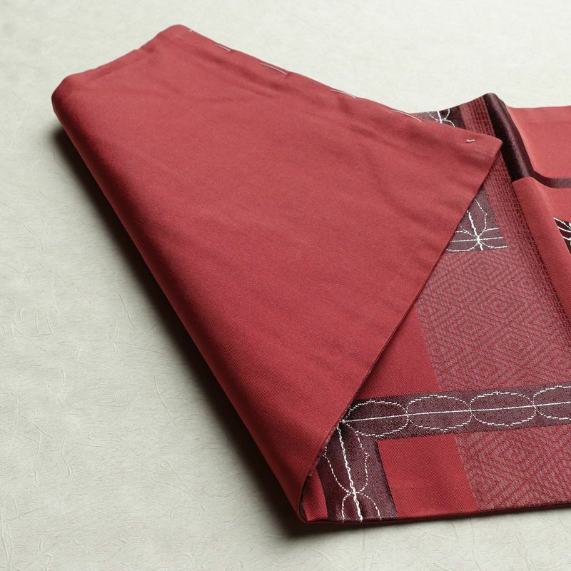 名古屋帯 六通柄 良品 正絹 幾何学柄・抽象柄 名古屋仕立て 一部しつけ糸付き 銀糸 帯 ピンク_画像9