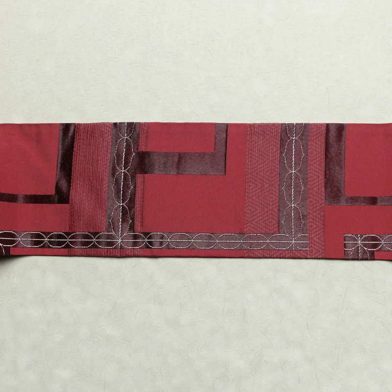 名古屋帯 六通柄 良品 正絹 幾何学柄・抽象柄 名古屋仕立て 一部しつけ糸付き 銀糸 帯 ピンク_画像11