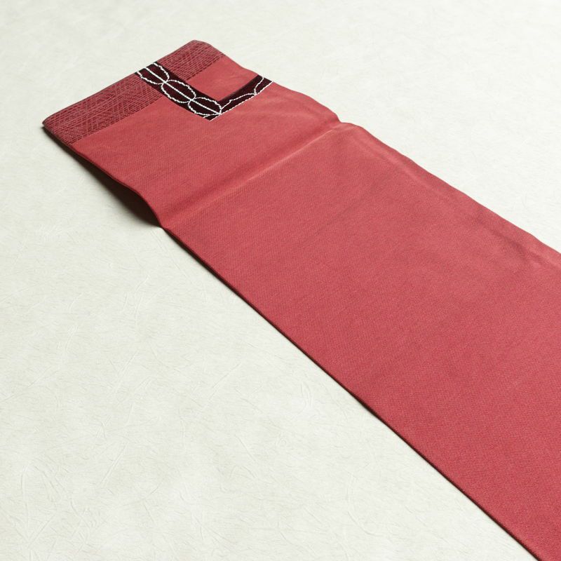 名古屋帯 六通柄 良品 正絹 幾何学柄・抽象柄 名古屋仕立て 一部しつけ糸付き 銀糸 帯 ピンク_画像14