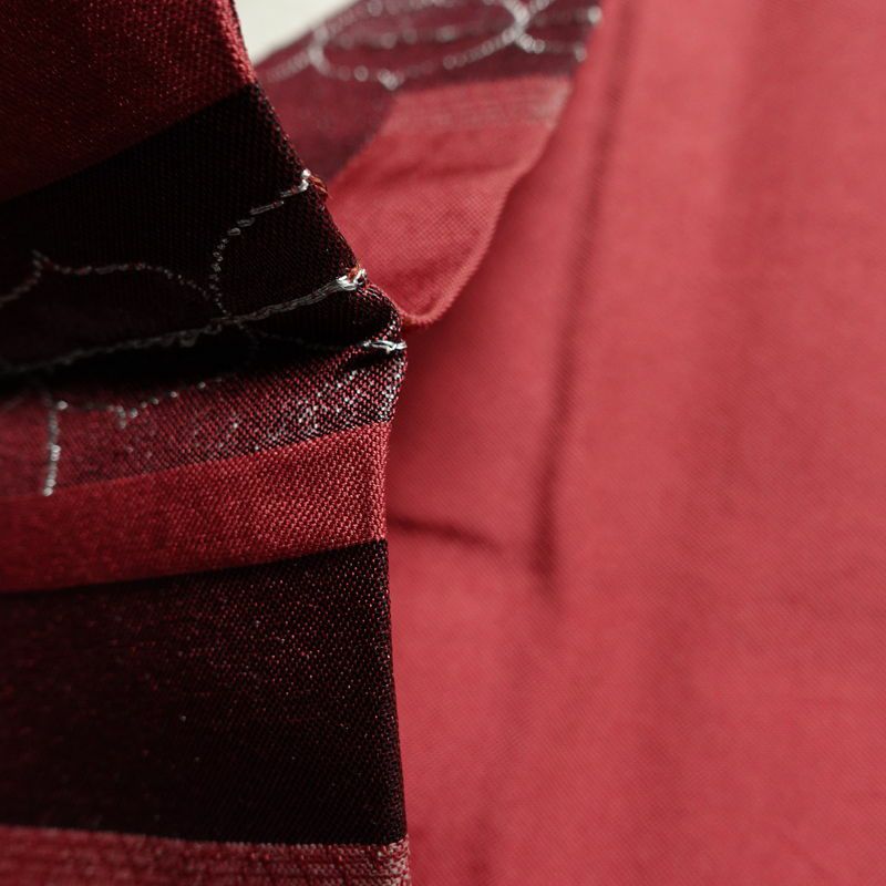 名古屋帯 六通柄 良品 正絹 幾何学柄・抽象柄 名古屋仕立て 一部しつけ糸付き 銀糸 帯 ピンク_画像18