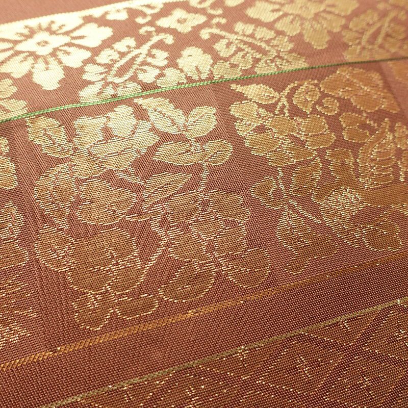 名古屋帯 太鼓柄 良品 正絹 幾何学柄・抽象柄 名古屋仕立て 箔 帯 茶_画像3