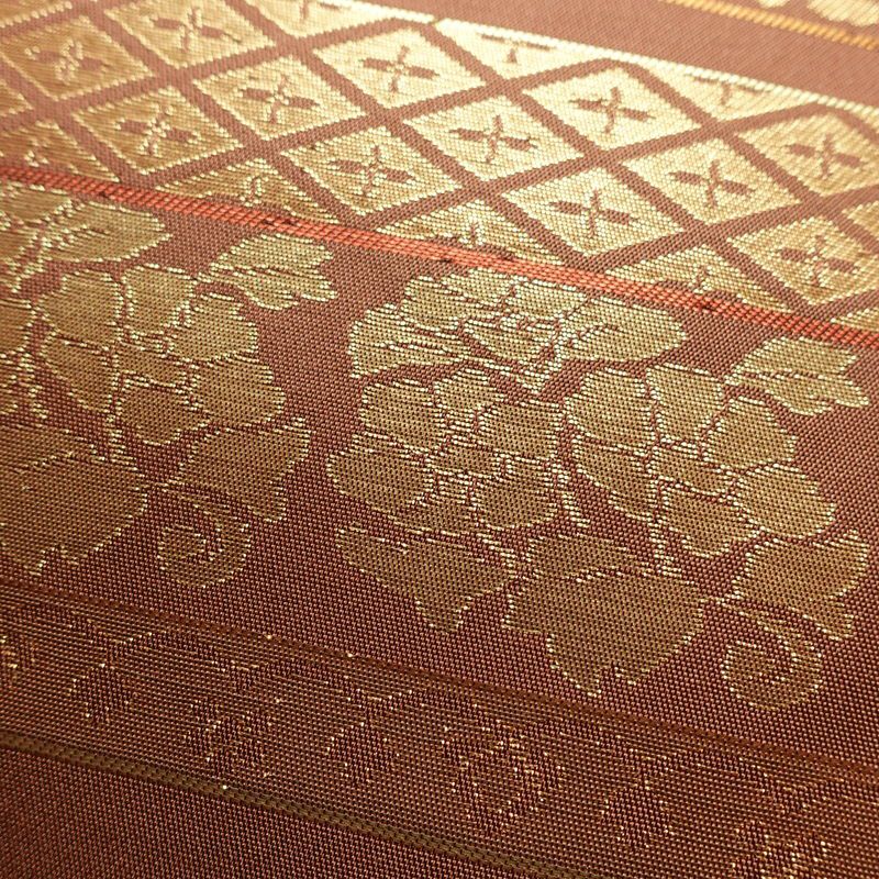 名古屋帯 太鼓柄 良品 正絹 幾何学柄・抽象柄 名古屋仕立て 箔 帯 茶_画像4