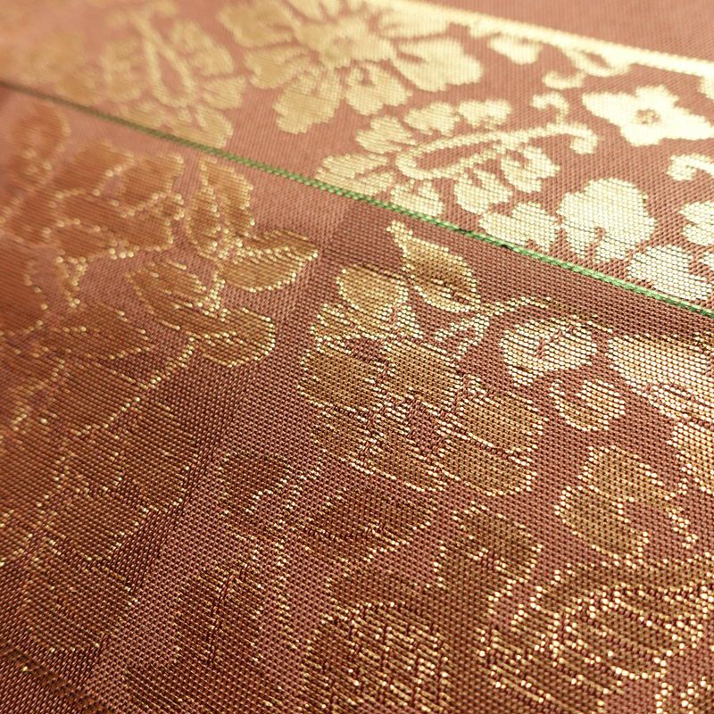 名古屋帯 太鼓柄 良品 正絹 幾何学柄・抽象柄 名古屋仕立て 箔 帯 茶_画像6