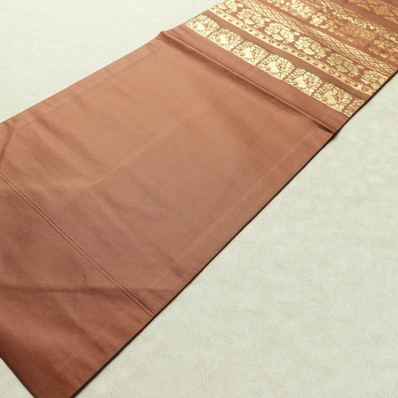 名古屋帯 太鼓柄 良品 正絹 幾何学柄・抽象柄 名古屋仕立て 箔 帯 茶_画像8