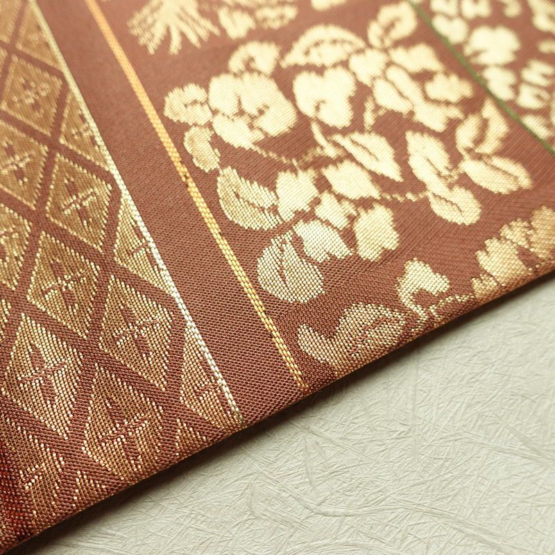 名古屋帯 太鼓柄 良品 正絹 幾何学柄・抽象柄 名古屋仕立て 箔 帯 茶_画像11