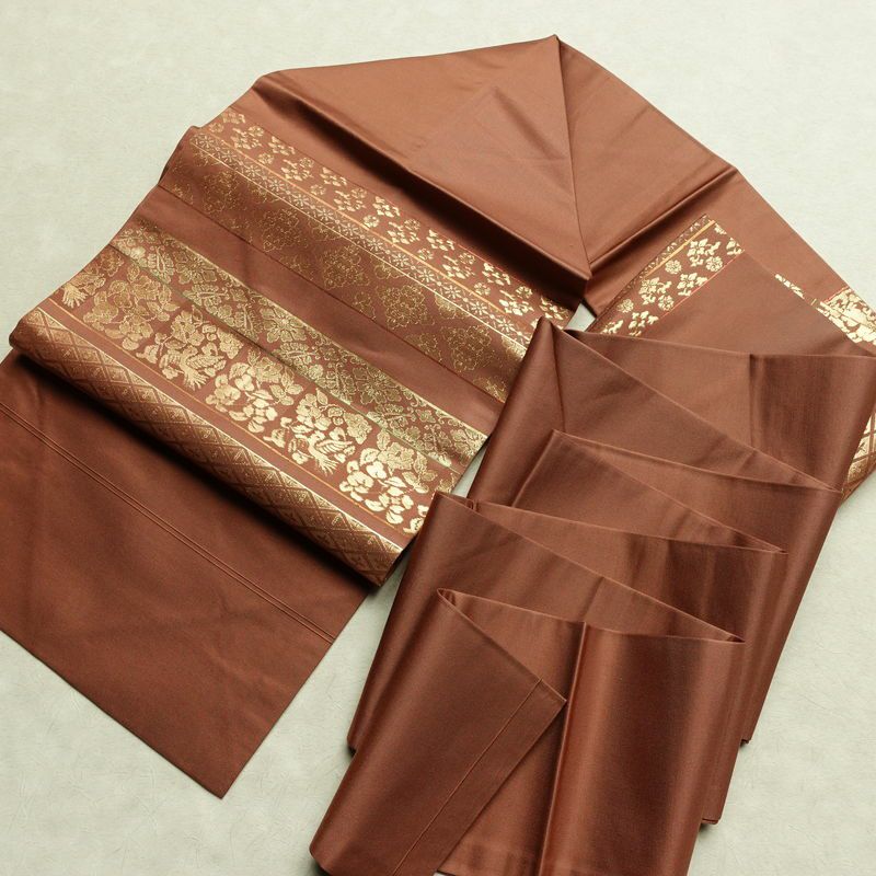 名古屋帯 太鼓柄 良品 正絹 幾何学柄・抽象柄 名古屋仕立て 箔 帯 茶_画像17