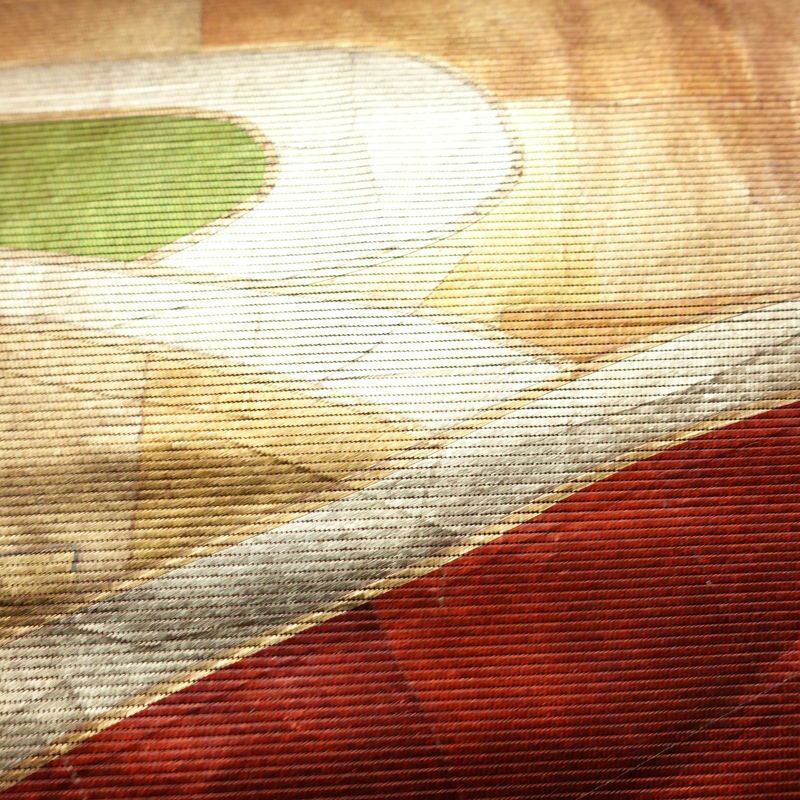 名古屋帯 太鼓柄 正絹 古典柄 名古屋仕立て 箔 帯 茶_画像4