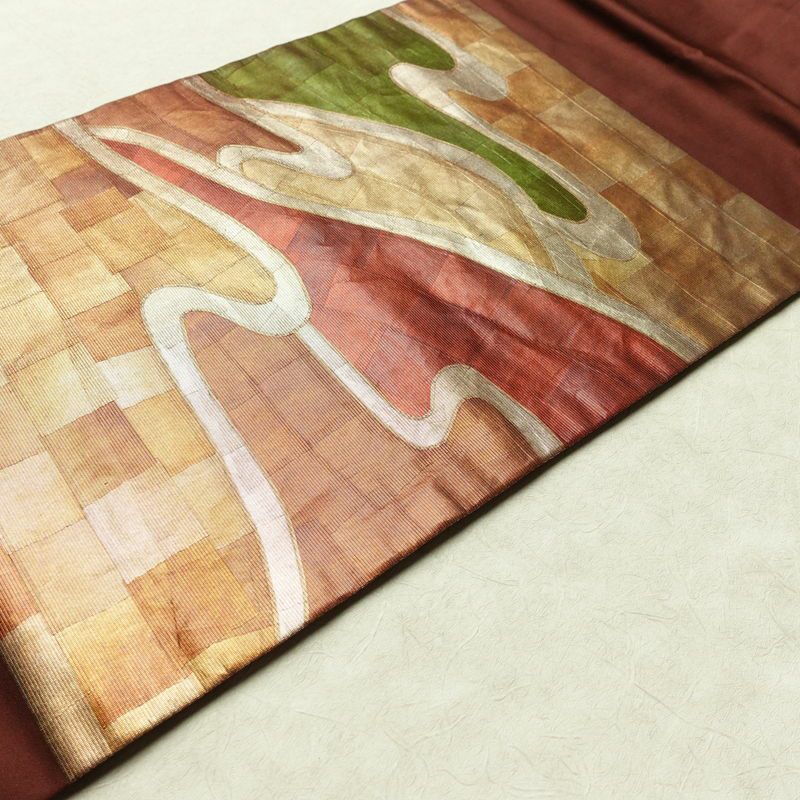 名古屋帯 太鼓柄 正絹 古典柄 名古屋仕立て 箔 帯 茶_画像10