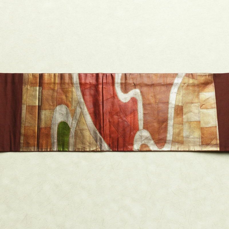 名古屋帯 太鼓柄 正絹 古典柄 名古屋仕立て 箔 帯 茶_画像13