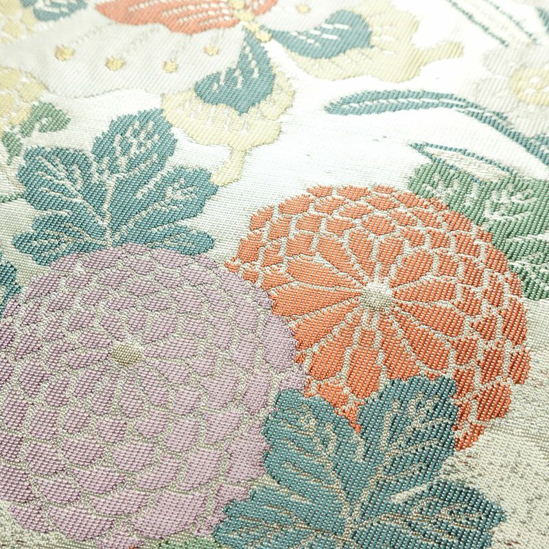 名古屋帯 小袖金彩錦 太鼓柄 良品 正絹 花柄 名古屋仕立て 蝶 箔 帯 白_画像3