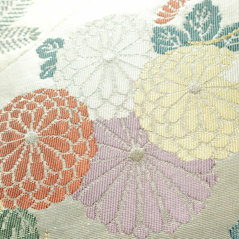 名古屋帯 小袖金彩錦 太鼓柄 良品 正絹 花柄 名古屋仕立て 蝶 箔 帯 白_画像5