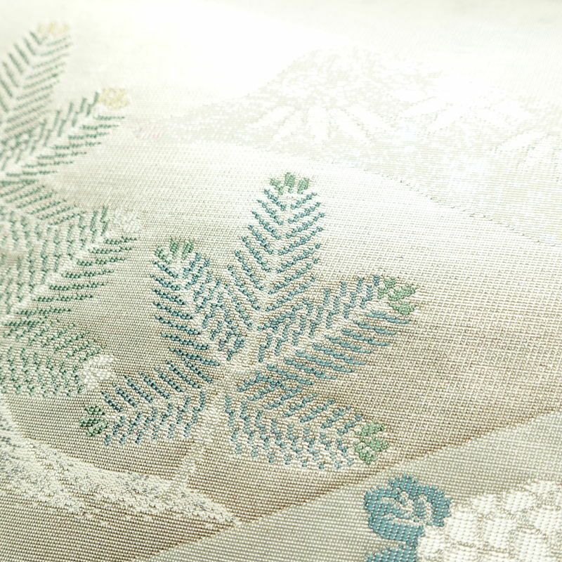 名古屋帯 小袖金彩錦 太鼓柄 良品 正絹 花柄 名古屋仕立て 蝶 箔 帯 白_画像6