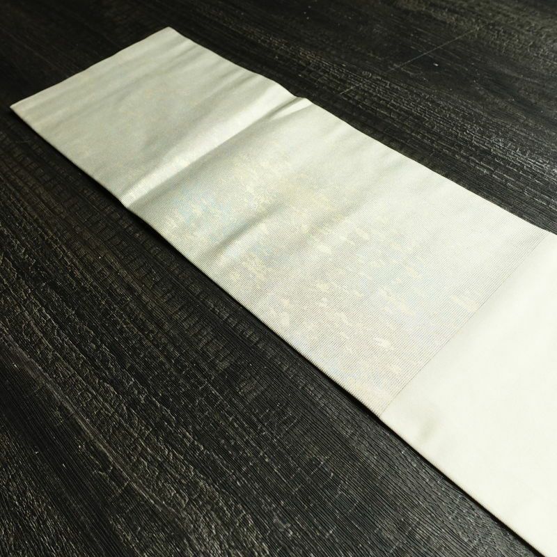 名古屋帯 太鼓柄 良品 正絹 木の葉・植物柄 名古屋仕立て 箔 帯 緑・うぐいす色_画像15