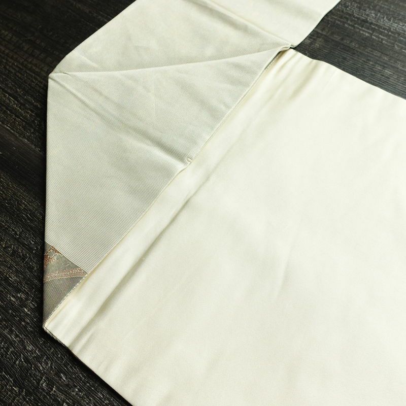 名古屋帯 太鼓柄 良品 正絹 木の葉・植物柄 名古屋仕立て 箔 帯 緑・うぐいす色_画像19