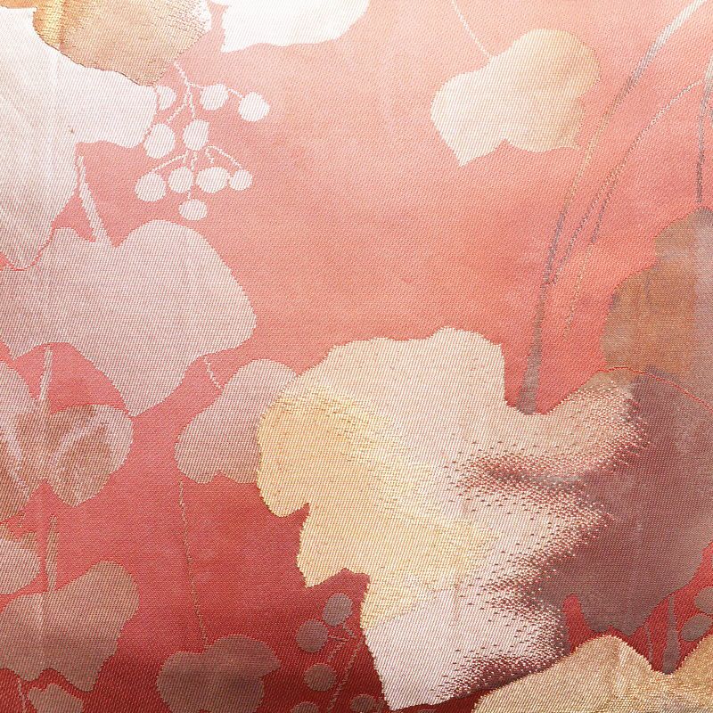 名古屋帯 六通柄 正絹 木の葉・植物柄 名古屋仕立て 箔 帯 ピンク_画像2