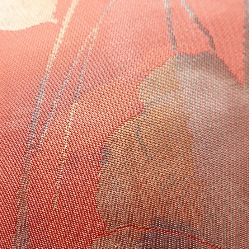 名古屋帯 六通柄 正絹 木の葉・植物柄 名古屋仕立て 箔 帯 ピンク_画像4