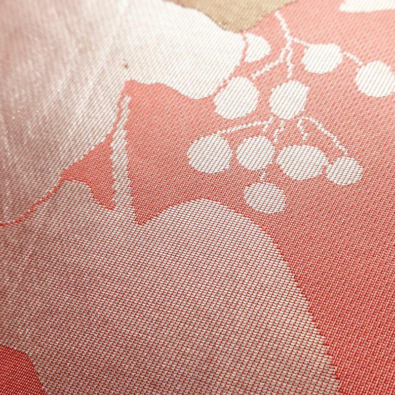 名古屋帯 六通柄 正絹 木の葉・植物柄 名古屋仕立て 箔 帯 ピンク_画像7