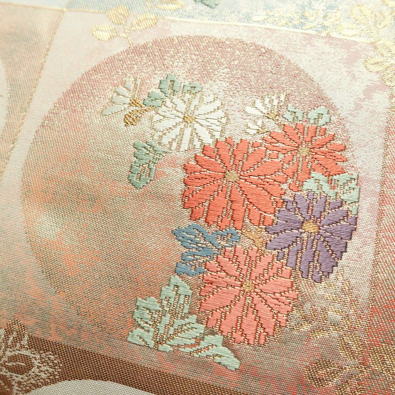 名古屋帯 六通柄 正絹 古典柄 名古屋仕立て 箔 帯 多色使い_画像3