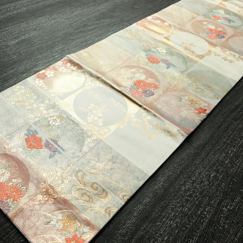 名古屋帯 六通柄 正絹 古典柄 名古屋仕立て 箔 帯 多色使い_画像8
