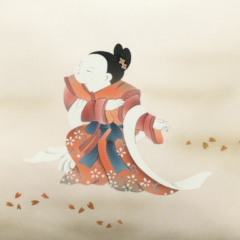 名古屋帯 太鼓柄 落款入り 正絹 人物・動物柄 名古屋仕立て 箔 帯 ピンク_画像2