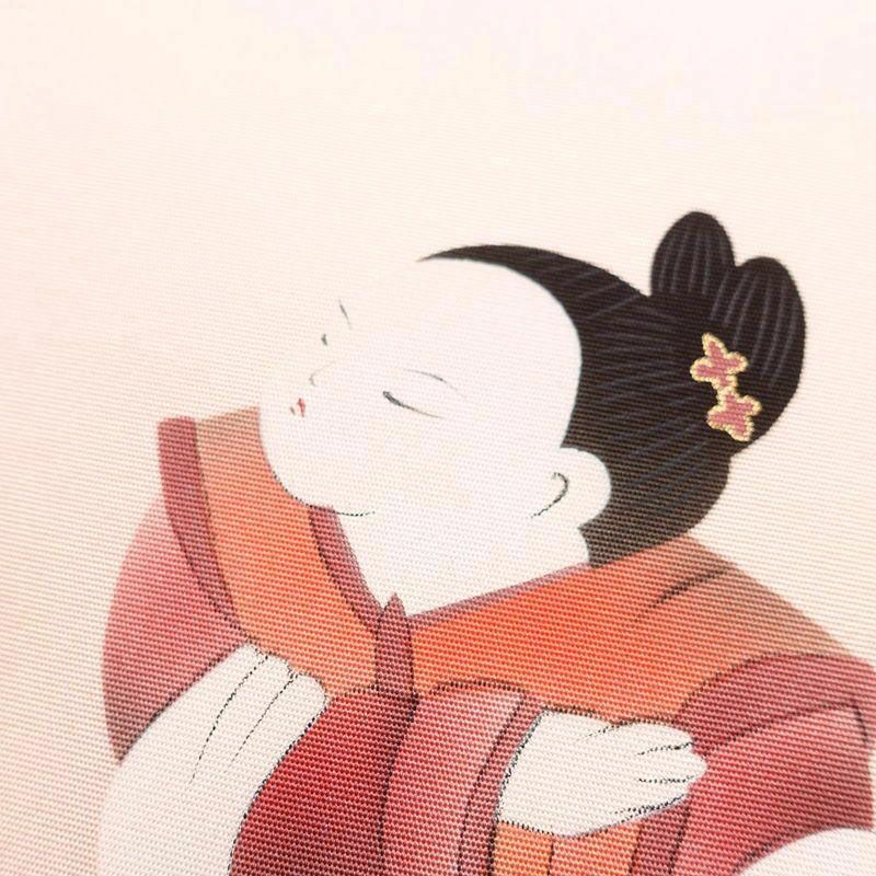 名古屋帯 太鼓柄 落款入り 正絹 人物・動物柄 名古屋仕立て 箔 帯 ピンク_画像3