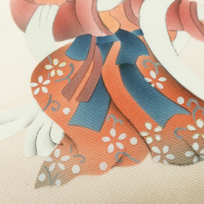 名古屋帯 太鼓柄 落款入り 正絹 人物・動物柄 名古屋仕立て 箔 帯 ピンク_画像4