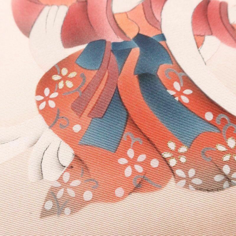 名古屋帯 太鼓柄 落款入り 正絹 人物・動物柄 名古屋仕立て 箔 帯 ピンク_画像4