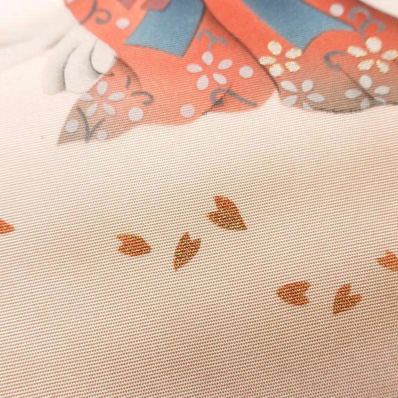 名古屋帯 太鼓柄 落款入り 正絹 人物・動物柄 名古屋仕立て 箔 帯 ピンク_画像6