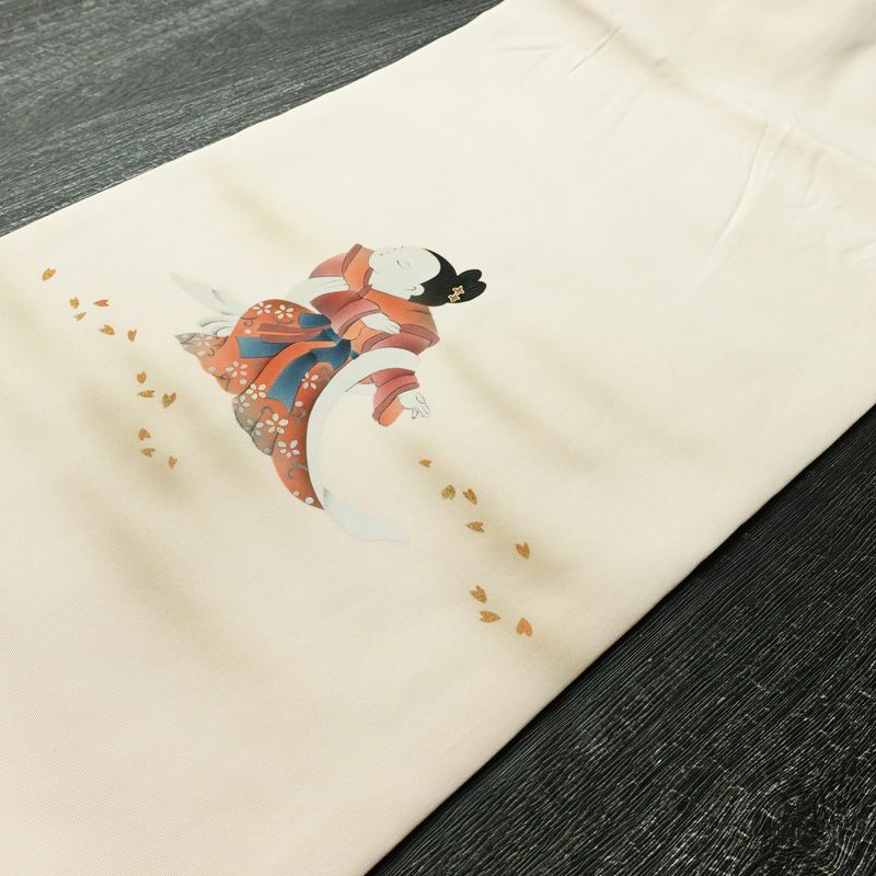 名古屋帯 太鼓柄 落款入り 正絹 人物・動物柄 名古屋仕立て 箔 帯 ピンク_画像10