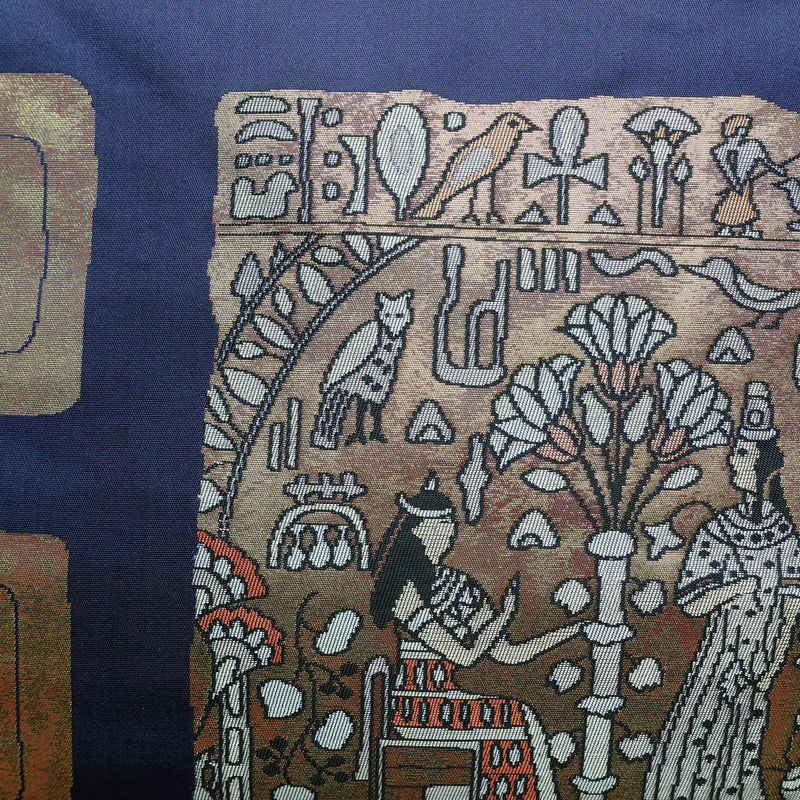 名古屋帯 六通柄 美品 正絹 人物・動物柄 名古屋仕立て 箔 帯 青・紺_画像2