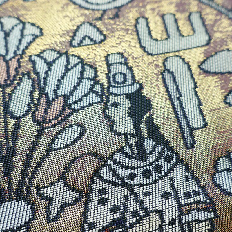 名古屋帯 六通柄 美品 正絹 人物・動物柄 名古屋仕立て 箔 帯 青・紺_画像5