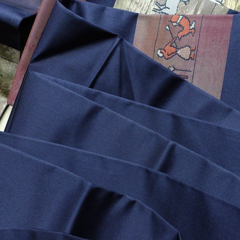 名古屋帯 六通柄 美品 正絹 人物・動物柄 名古屋仕立て 箔 帯 青・紺_画像18