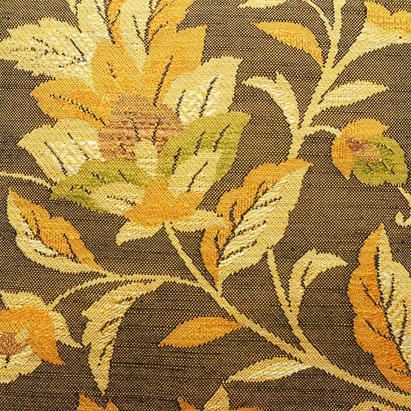 名古屋帯 紬地 六通柄 正絹 木の葉・植物柄 通し仕立て 帯 黄・黄土色_画像2