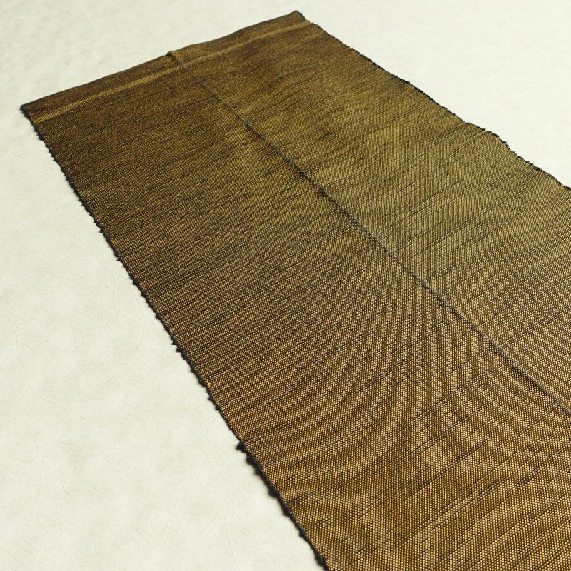 名古屋帯 紬地 六通柄 正絹 木の葉・植物柄 通し仕立て 帯 黄・黄土色_画像19