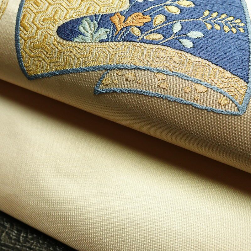 名古屋帯 太鼓柄 良品 正絹 古典柄 通し仕立て 刺繍 金糸 銀糸 帯 ベージュ_画像7