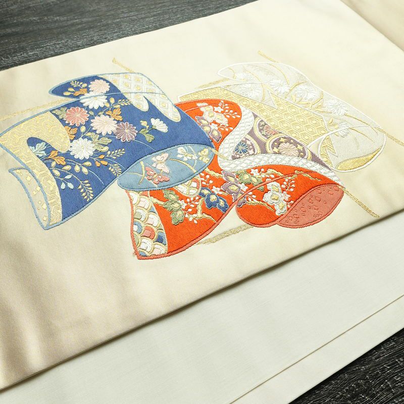 名古屋帯 太鼓柄 良品 正絹 古典柄 通し仕立て 刺繍 金糸 銀糸 帯 ベージュ_画像11