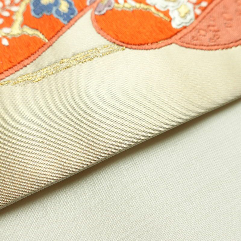 名古屋帯 太鼓柄 良品 正絹 古典柄 通し仕立て 刺繍 金糸 銀糸 帯 ベージュ_画像12