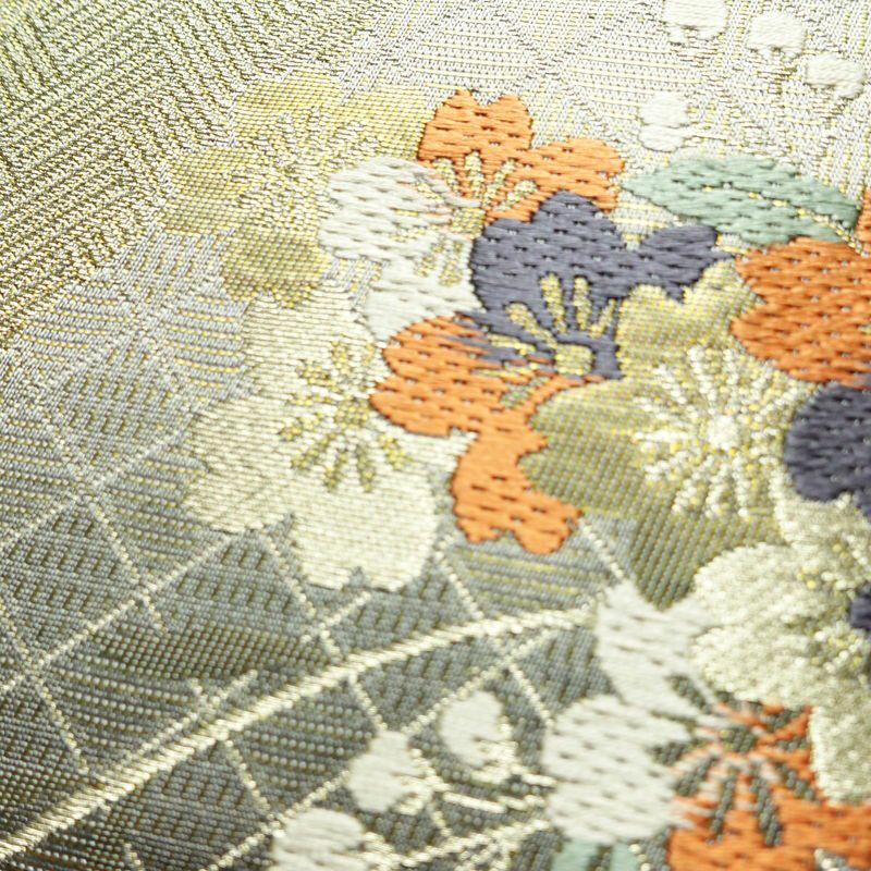 袋帯 六通柄 美品 フォーマル用 正絹 桜 花柄 箔 帯 グレー_画像4