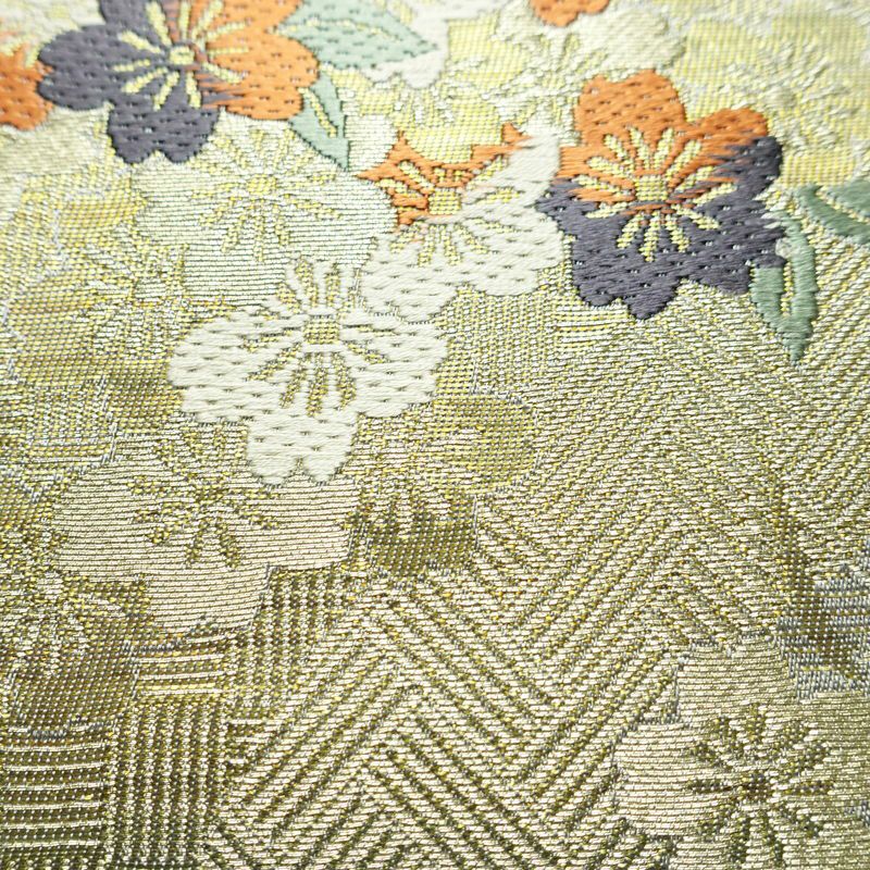 袋帯 六通柄 美品 フォーマル用 正絹 桜 花柄 箔 帯 グレー_画像5