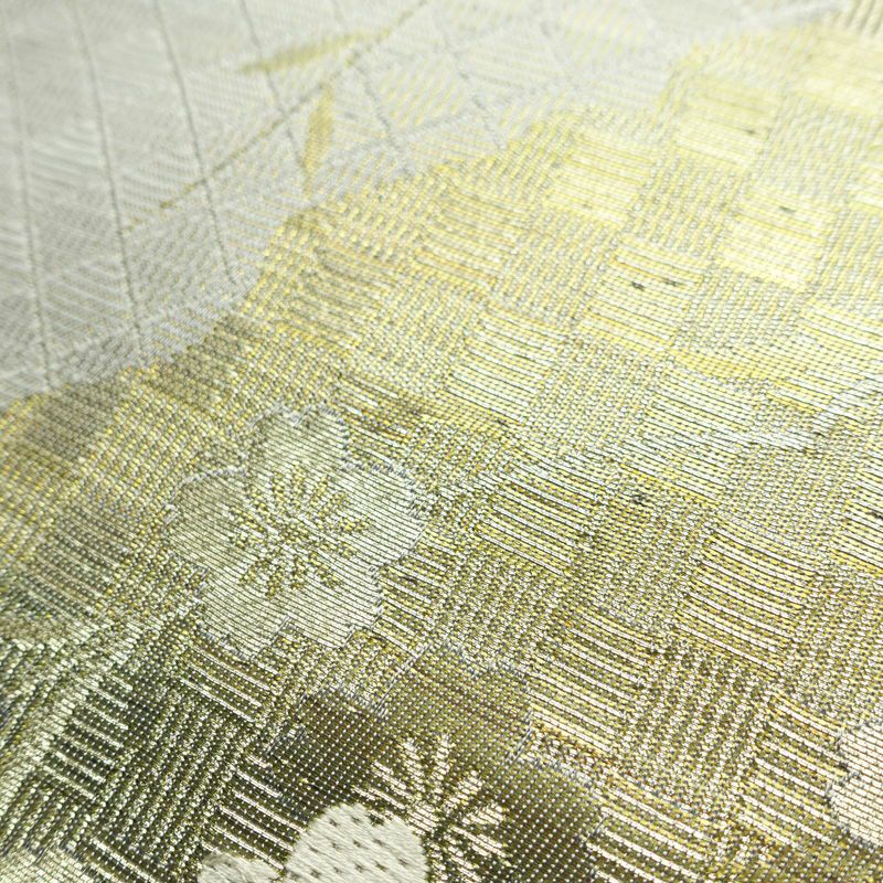 袋帯 六通柄 美品 フォーマル用 正絹 桜 花柄 箔 帯 グレー_画像6